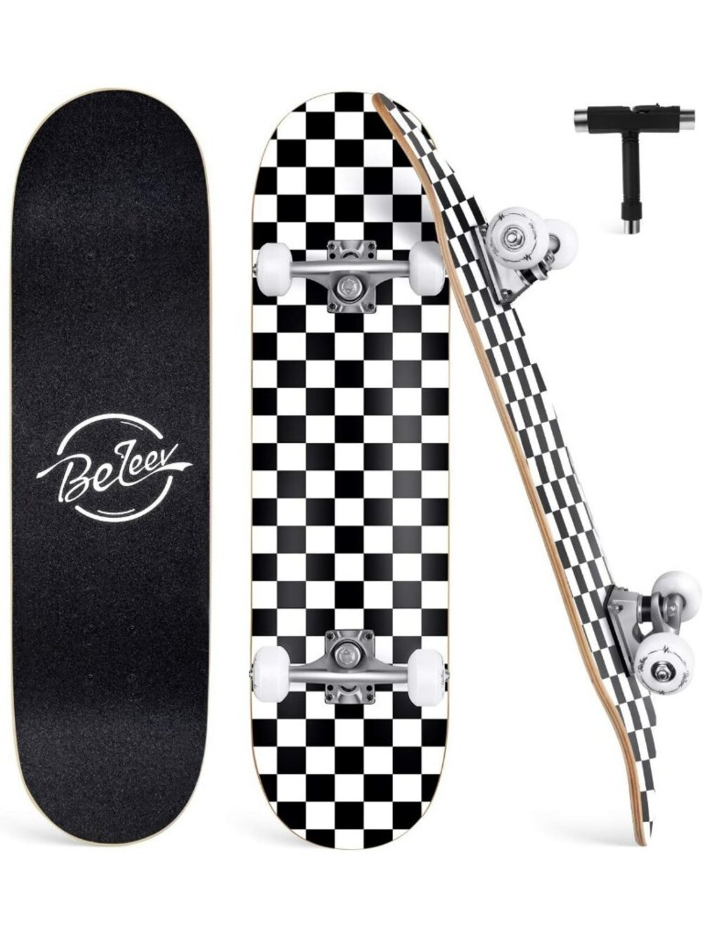 Complete 31" Skateboard for Beginners - 7 Layer Maple Deck, Double Kick Cruiser